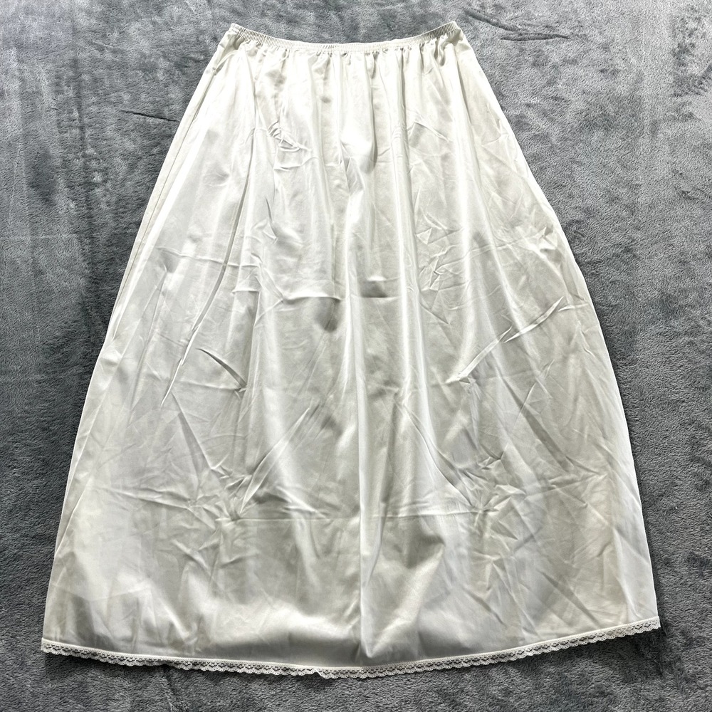 Vintage Vanity Fair Slip Skirt Silky Lace Trim Maxi Ivory Medium 30in 11-711